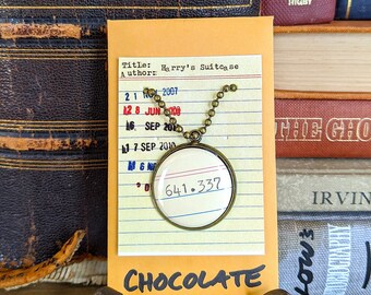 Dewey Decimal System NECKLACE, chocolate, 641.337  call number, library, gift,