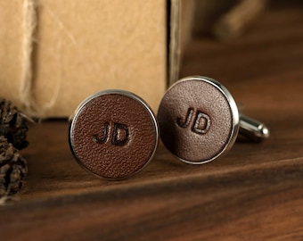 Leather Cufflinks - Custom Initials Cuff links - Personalized Wedding Gift - Father of the Bride Gift - Anniversary Gift - Groomsmen Gift