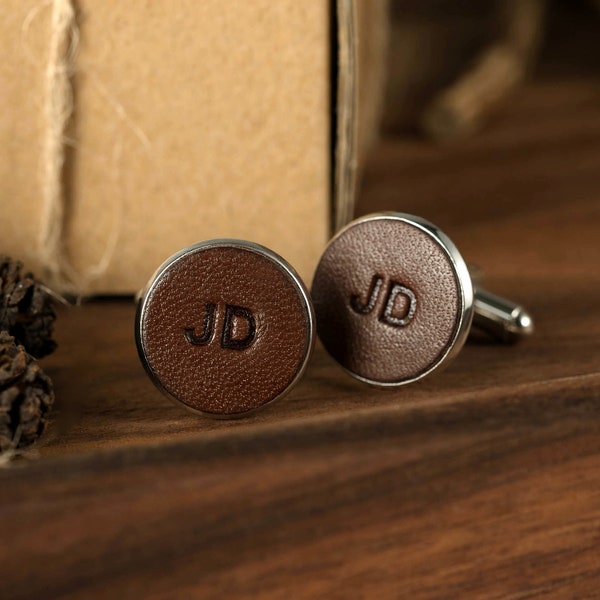 Leather Cufflinks - Custom Initials Cuff links - Personalized Wedding Gift - Father of the Bride Gift - Anniversary Gift - Groomsmen Gift