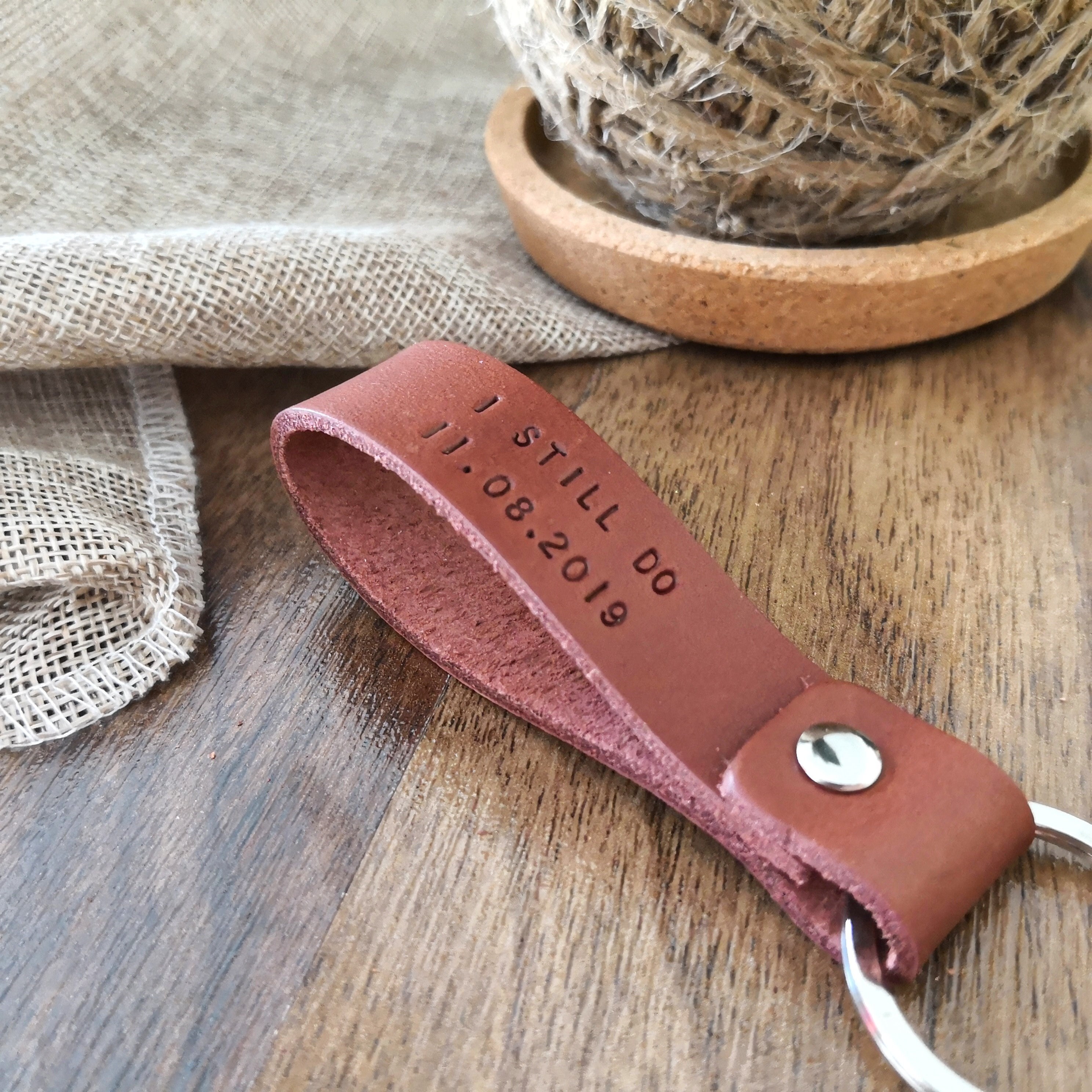 I still do leather keychain - leather anniversary wedding gift - pers…