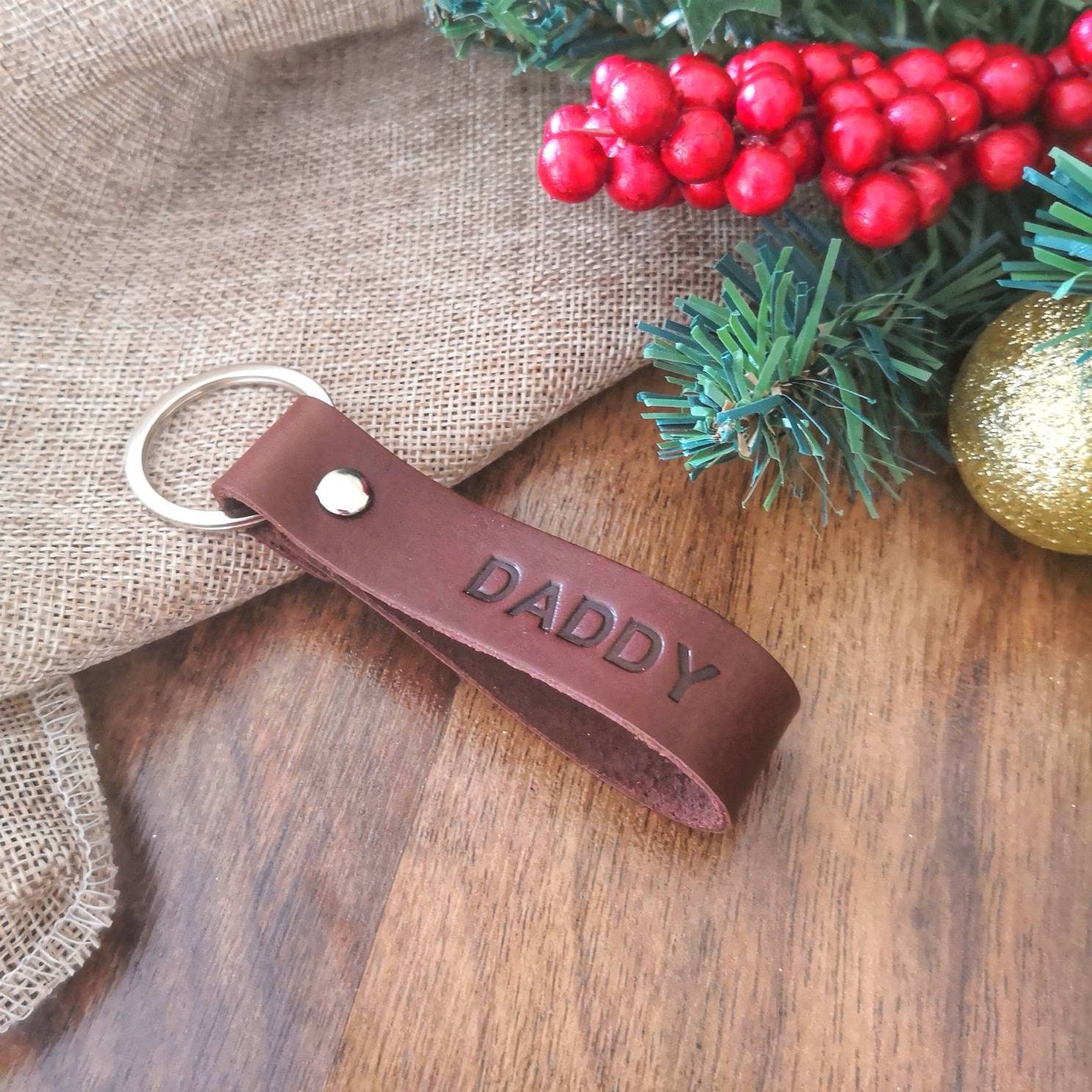 Personalised Dad Leather Keyring - Personalized Daddy Daughter Keycha…