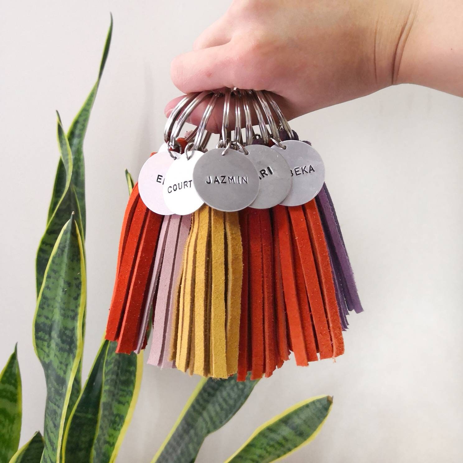 Personalized Leather Keychain - Custom Tassel Keyring - Gift for girl…