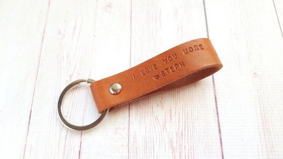 I Love You More Leather Keychain Personalized Leather