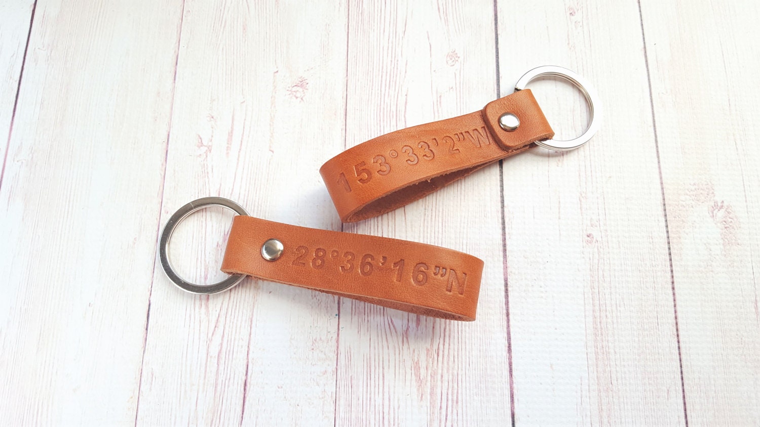 Custom Coordinates Leather Keychain