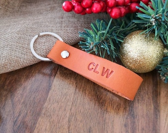 Monogrammed Leather Keychain Gift for Men