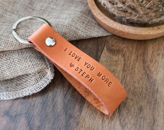 I Love You More Leather Keychain - Personalized Leather keyring - Anniversary Gift for Him - Birthday Gift for Men - Boyfriend Gift