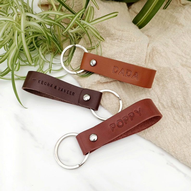 Personalised Dad Leather Keyring Personalized Daddy Daughter Etsy