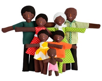 Family of Dolls for Dollhouse. Family of 7 Dolls. Set of people for house dolls. Perfect gift for kids. Handmade dolls - Cocoa Skin Tone