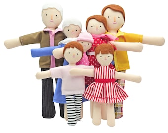 Family of Dolls for Dollhouse. Family of 7 Dolls. Grandparents, Mum, Dad plus 3 kids. Handmade Doll Family. 5 Skin Tone option.