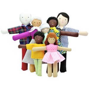 Family colors of the world _ Family of seven dolls with different skin color _ Set with 7 Dolls _ Handmade dolls family image 2