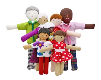 Family colors of the world  _ Family of seven dolls with different skin color _ Set with 7 Dolls _ Handmade dolls family