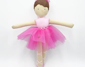 Ballerina Doll with pink tutu, Handmade Stuffed Ballet Dancer