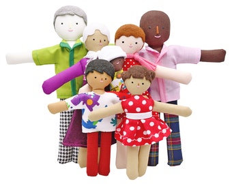 Family colors of the world  _ Family of seven dolls with different skin color _ Set with 7 Dolls _ Handmade dolls family