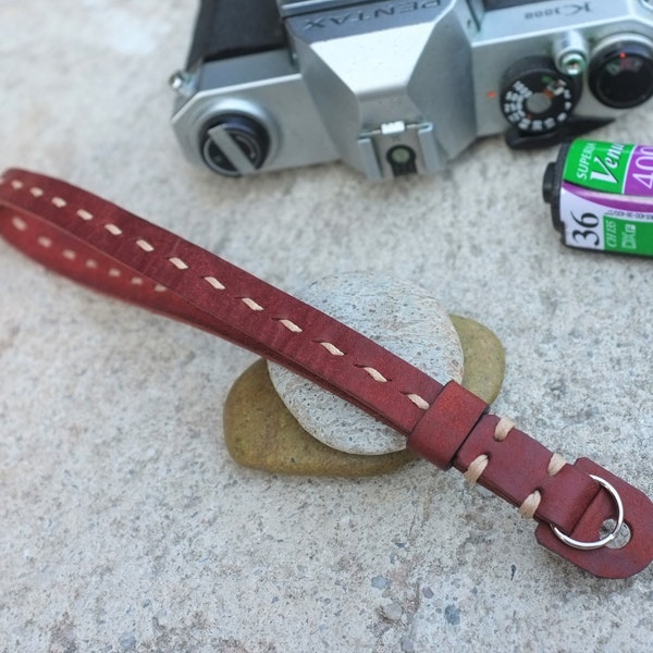 TorMake hand strap camera  handmade from genuine leather color Red cherry,leather is thick and soft.for all Film,Digital, Mirrorless