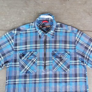 Vintage Plaid Fleece Shirt XL: Distressed Blue America Wear