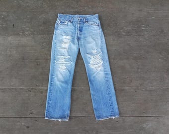 Distressed, Levi's 501 W33 L29: Faded ,ripped,USA made