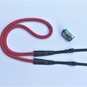 Correa de cuerda roja y negra para cámara: correa de cuero hecha a mano para películas y cámaras digitales