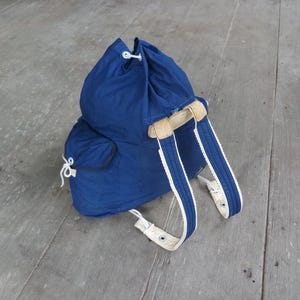 Vintage Japanse sportrugzak uit de jaren 70 indigo canvas: HaMa-ritssluiting, zeldzaam