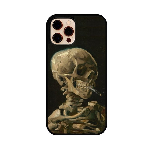 Vincent Van Gogh Phone Case, Skeleton with Burning Cigarette Cover fit for iPhone 15, 14, 13, 12, 11, & Samsung S23, S22, S21, Pixel 7 Pro