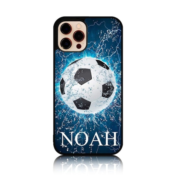 Personalised Blue Football Phone Case available in iPhone and android Samsung, Google Pixel, iPhone, Boys Phone Case