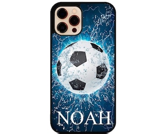 Personalised Blue Football Phone Case available in iPhone and android Samsung, Google Pixel, iPhone, Boys Phone Case