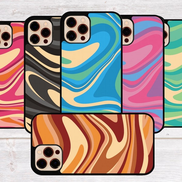 Retro Swirl Phone Case, Groovy Retro Swirls Cover fit for iPhone 15, 14 Pro, 13, 12, Samsung S23 Plus, S22, S21, Google Pixel 7, 6 Pro, 6A