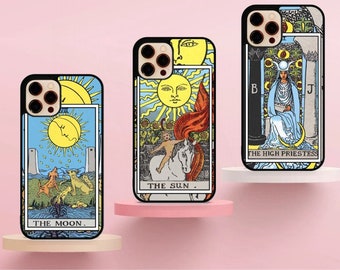 Tarot Cards The Fool Sun Moon Phone Case fit for iPhone 14 Plus, 13, 12, 11 Samsung S23, S22, S21, Pixel 7 Pro, Fun Rider-Waite-Smith Deck