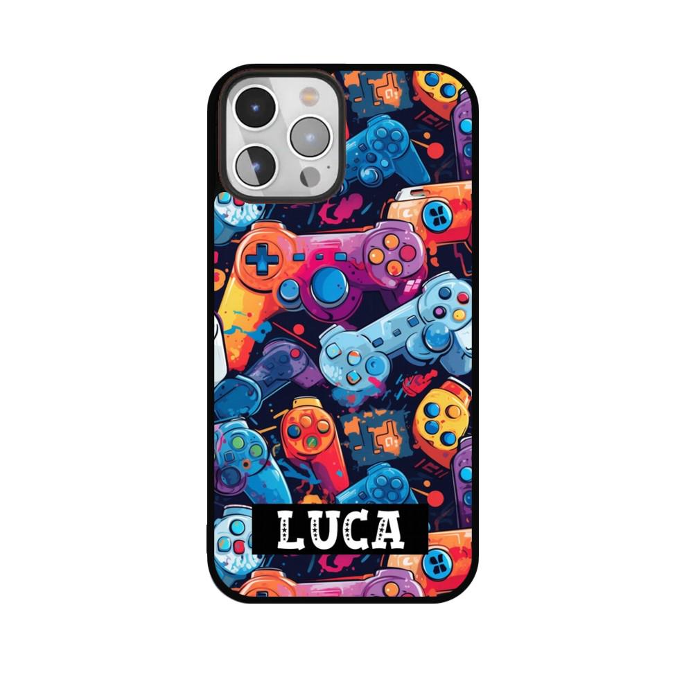 Personalised Gaming Controllers Pattern Phone Case For IPhone – Custom Name, Glossy Hard Cover