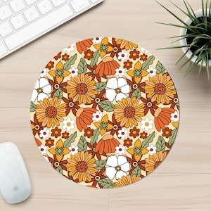 Groovy Retro Flowers Mouse Mat, Retro 70's Floral Mouse Mat Pad For PC Mac Computer, 5mm Rubber Mouse Mat, Retro Gifts, Non-Slip Rubber Mat