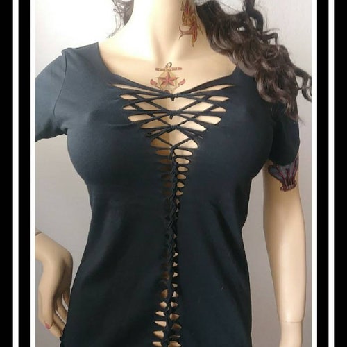 Womans Black Cut up T-shirt. - Etsy