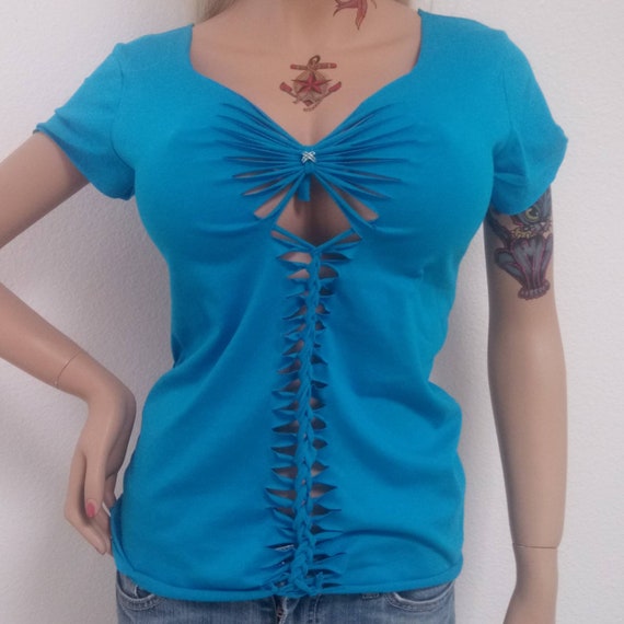 Aqua Blue Schnitt Womans T Shirt Auf Etsy