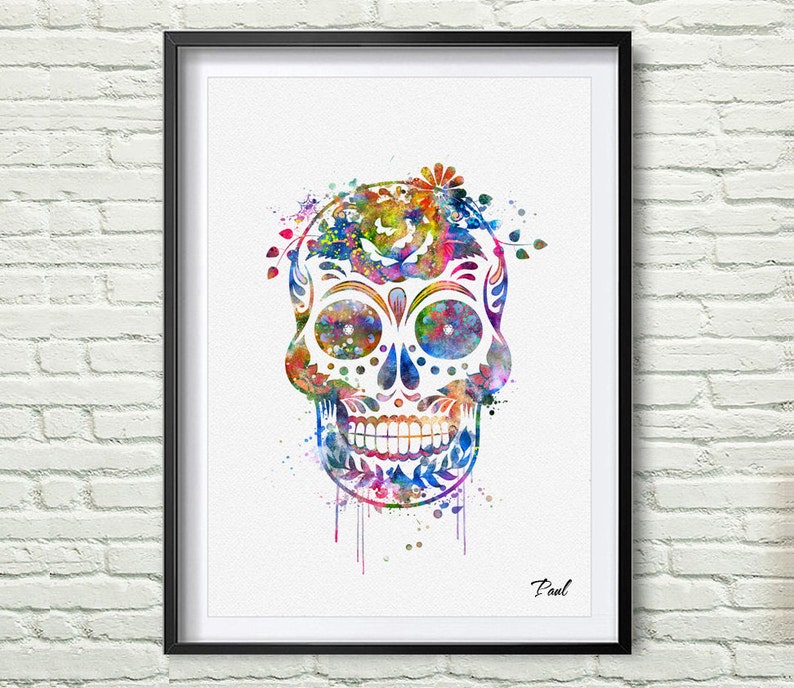 Sugar Skull art print watercolor wall art wall hanging home Etsy