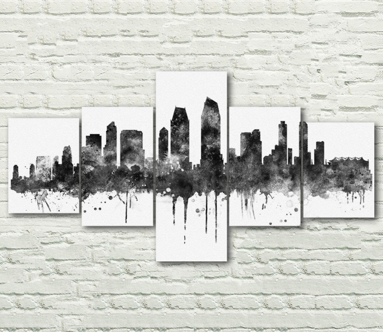 San Diego skyline city Watercolor art print San Diego wall Etsy