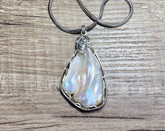 One of a Kind Argentium Silver Wire Wrapped Freshwater Pearl Pendant