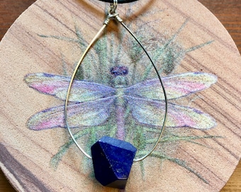 Boho Lapis Lazuli Pendant Necklace: Sterling & Argentium Silver, Adjustable Cord