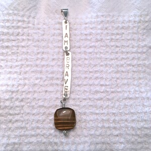 Handmade &quot;I AM BRAVE&quot; Pendant: Tigereye, Argentium & Sterling Silver