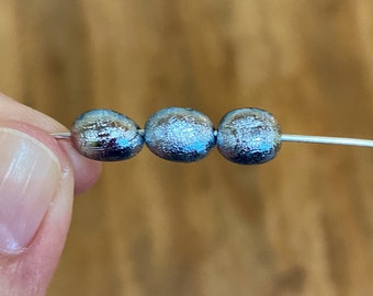 6mm by 8mm Rare Rice Shaped Muonionalusta Meteorite Rhodium Plated Beads