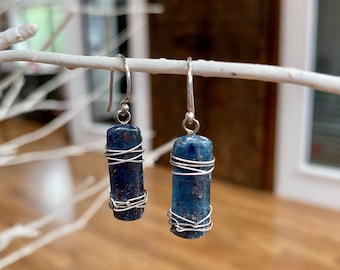 One of a Kind Kyanite "Capsule" and Sterling Silver Drop Earrings