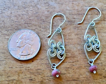 Heart Link with Rhodonite and Argentium Silver Artisan Drop Style Earrings