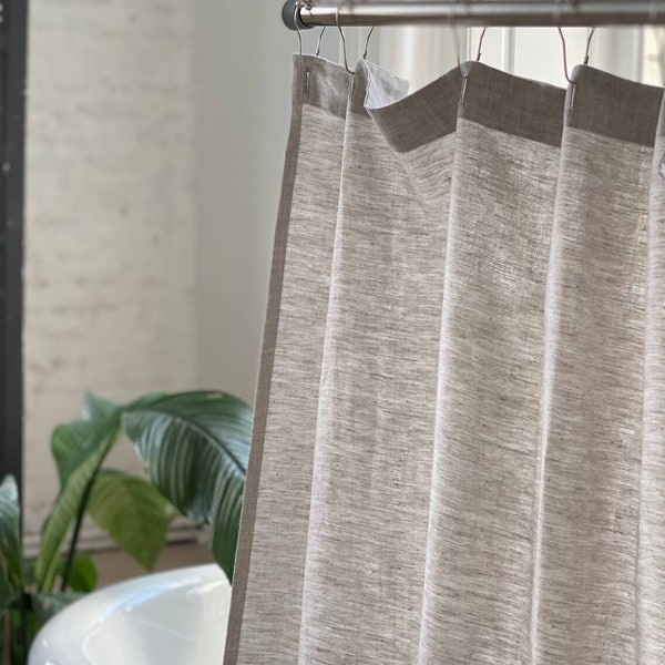 Linen Shower Curtain – Simple Linen Bathroom Panel – White, Grey, Beige Flax Custom Curtain