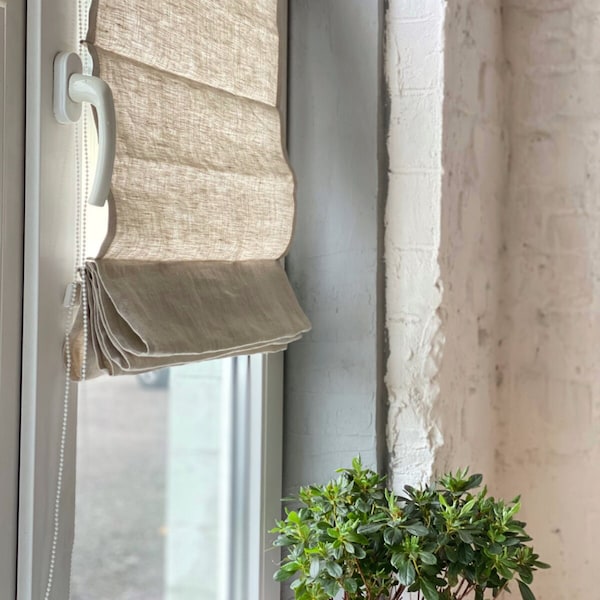 Linen Roman Shades - Natural Linen Blinds - with Privacy Lining