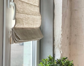 Linen Roman Shades - Natural Linen Blinds - with Privacy Lining