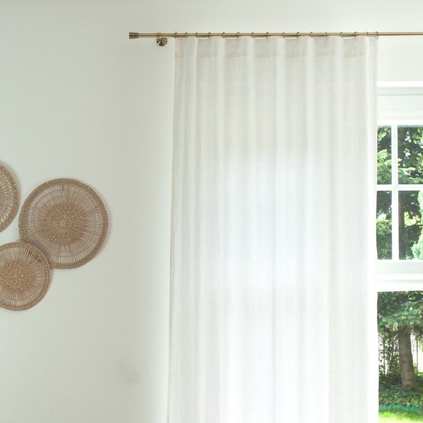 S-fold Linen Curtain - Linen Drapery for Rings - Light Filtering White Curtains for Beach House