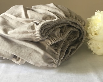 Fitted sheet, pure linen sheet, linen bedding, queen fitted sheet, uk size bedding, french linen sheet, grey linen sheet, dusty rose bedding