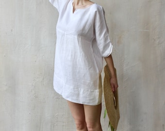 Linen Beach Tunic Loose Fit - Cover-up Summer Vacation Dress - Medium Sheer Tunique de plage -  in 9 colors