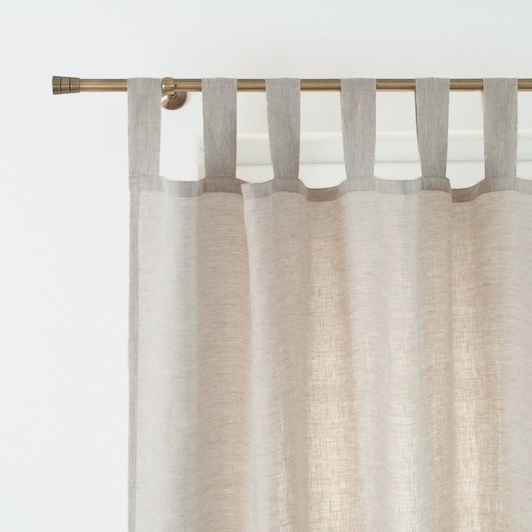 Tab Top Linen Curtain Panel - Farmhouse Cottage Style Window Decor and Dressing