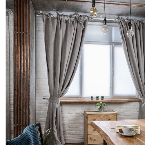 Top Ties Linen Curtains With Blackout Lining Natural Linen Etsy UK