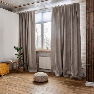 Linen Back Tab Curtain Panel with Blackout Lining - 49'' Width, Custom Length - Natural Linen