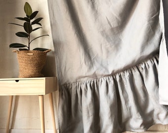 Ruffled Linen Curtain Panel - Natural Flax Linen - Farmhouse Home Decor