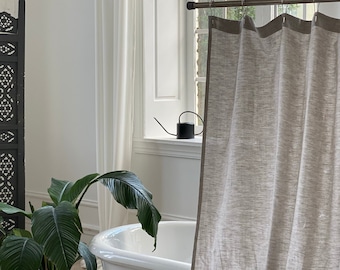 Linen Shower Curtain – Waterproof Back Layer – White, Grey, Beige Flax Colors